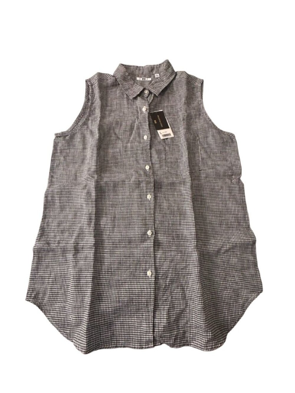Uniqlo Premium Linen Sleeveless Shirt,  L, NWT, Black/White Gingham Check - Picture 6 of 10